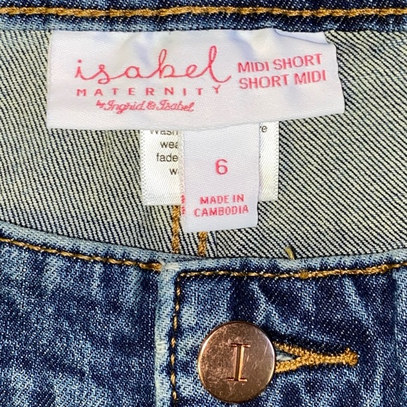 Isabel Maternity Blue Underbelly Midi Jean Shorts Size 6 - Picture 3 of 5